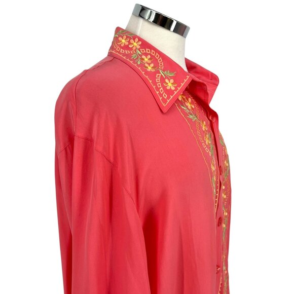 Diane Von Furstenberg Vintage Floral Embroidered Silk Button-Up Blouse Large - Picture 6 of 15